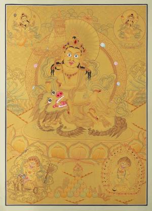Genuine Hand-Painted Gold Style Namtose | Vaishravana Thangka Painting | Guardian King of the North